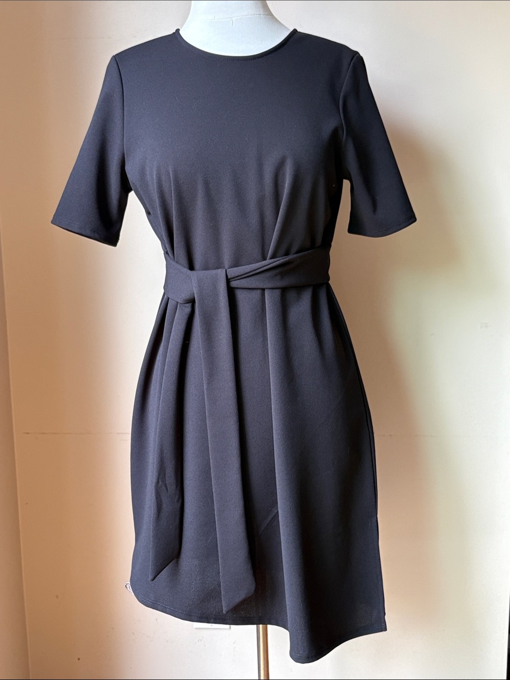 First Love Black Short-Sleeve Tie-Waist Mini Dress